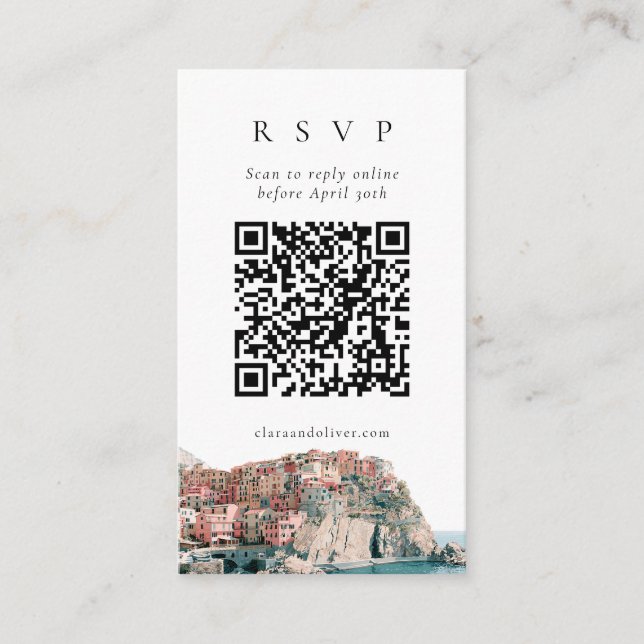 Cinque Terre Klippby Qrcode RSVP-kort Tilläggskort (Framsida)