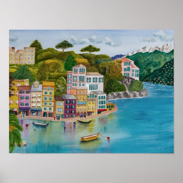 Cinque Terre Kusten Watercolor Poster (Framsidan)