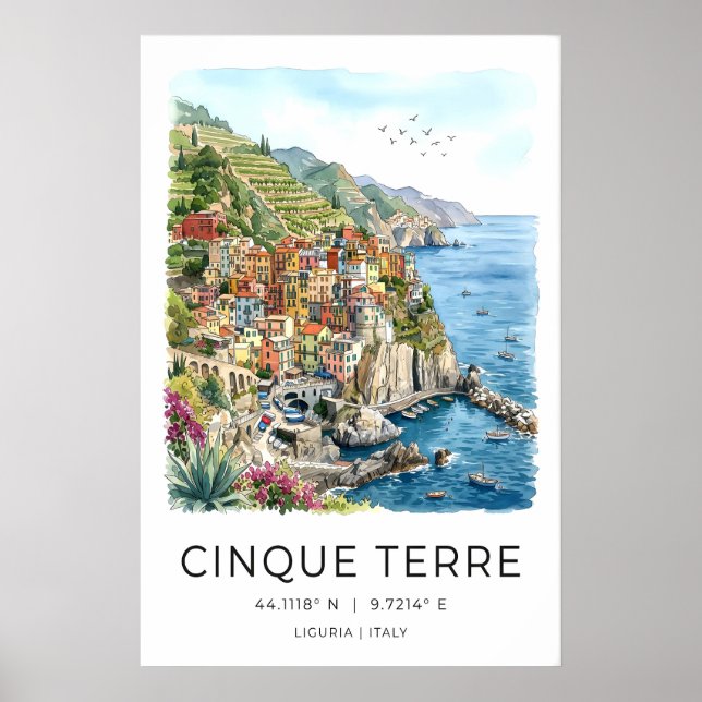Cinque Terre-kustkonsttryck - Pastellfärgad hamn Poster (Framsidan)