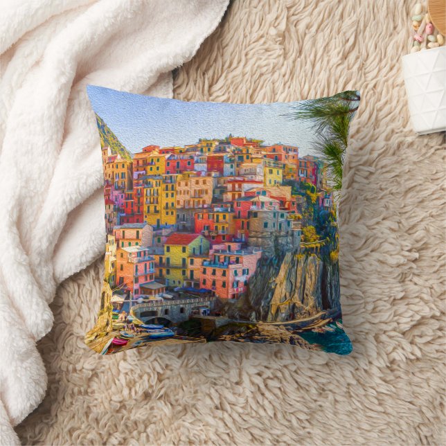 Cinque Terre Liguria Italien By Målning Kudde (Filt)
