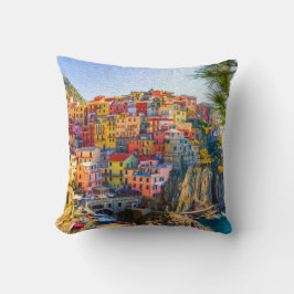 Cinque Terre Liguria Italien Village Painting Kudde