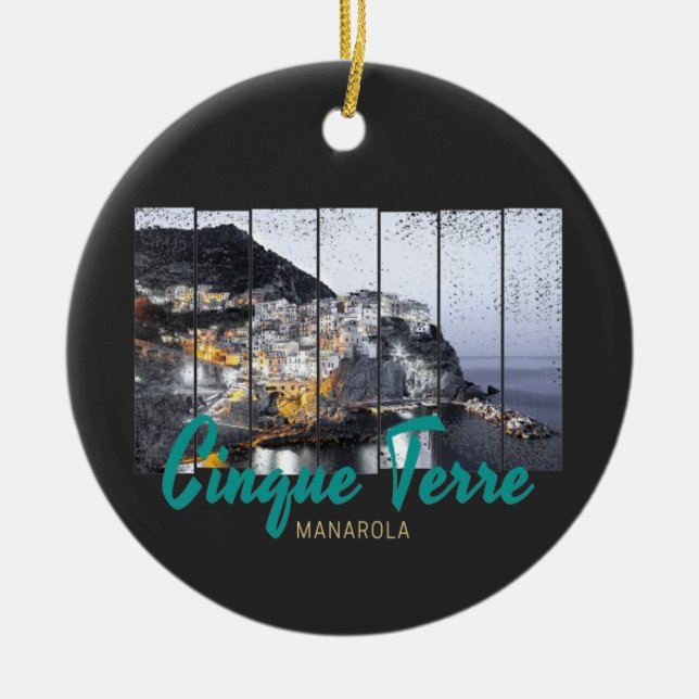 Cinque Terre Manarola Riomaggiore Italienska vinta Julgransprydnad Keramik (Framsidan)