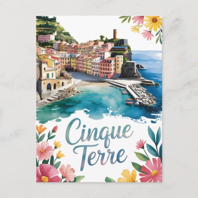 Cinque Terre vattenfärg Vykort (Framsida)