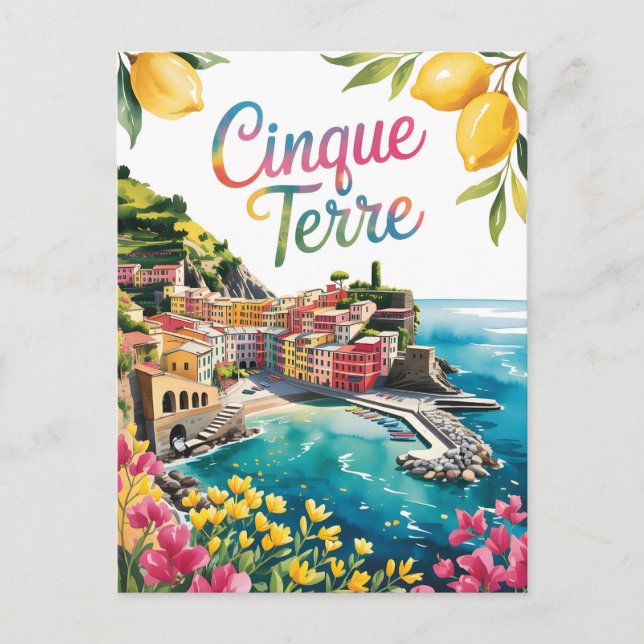 Cinque Terre vattenfärg Vykort (Framsida)