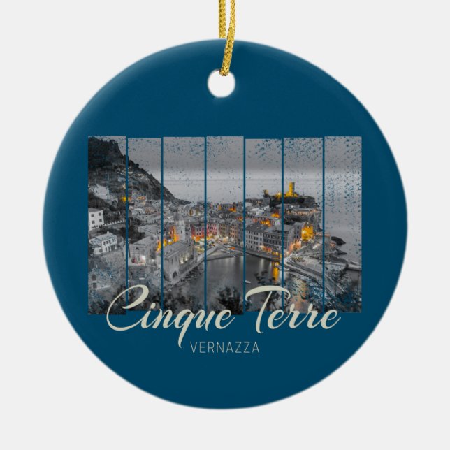 Cinque Terre Vernazza Italien Vintage Souvenir Julgransprydnad Keramik (Framsidan)