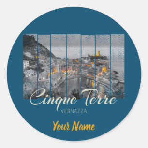 Cinque Terre Vernazza Italien vintage Souvenir Runt Klistermärke