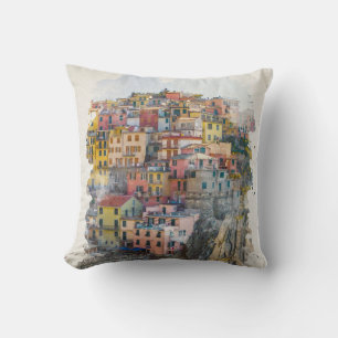 Cinque Terre Watercolor Art Kudde