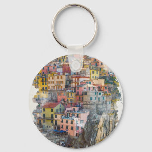 Cinque Terre Watercolor Art Nyckelring