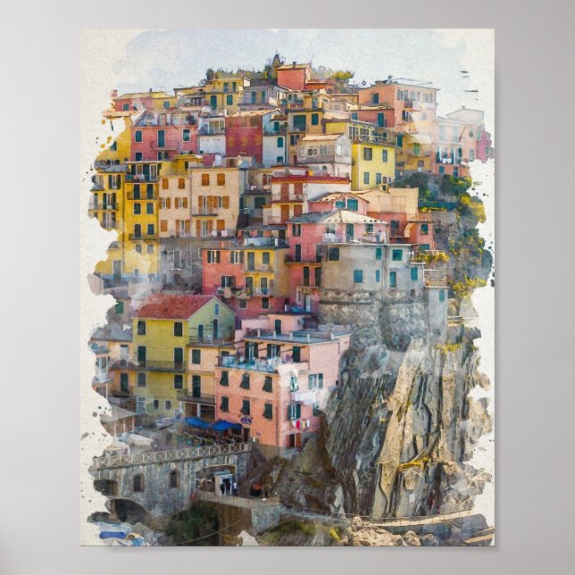 Cinque Terre Watercolor Art Poster (Framsidan)