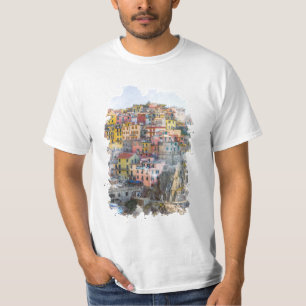 Cinque Terre Watercolor Art T Shirt