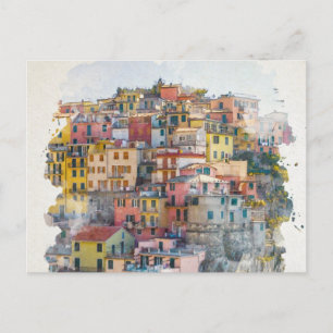 Cinque Terre Watercolor Art Vykort