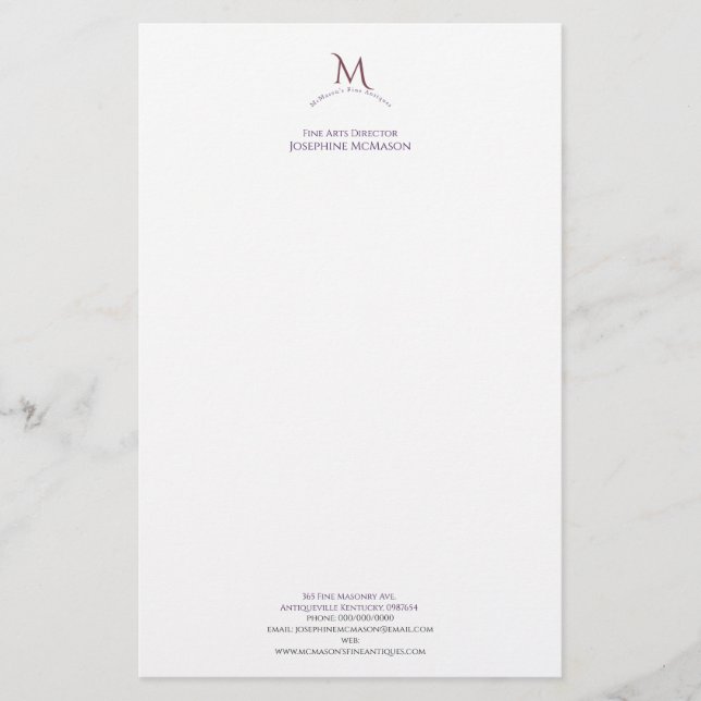 Cinzel Monogram Business Stationery Brevpapper (Framsida)