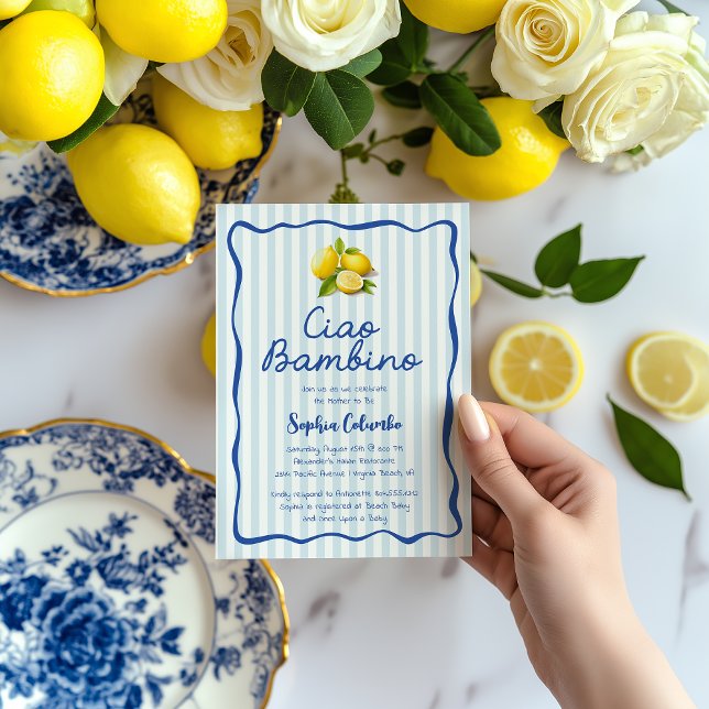 Cio Bambino Whimsical Italical Lemons Baby Shower Inbjudningar (Cio Bambino Whimsical Lemon Baby Shower Invitation )