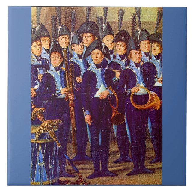 Circa 1800 europeiska militärmusiker kakelplatta (Framsidan)