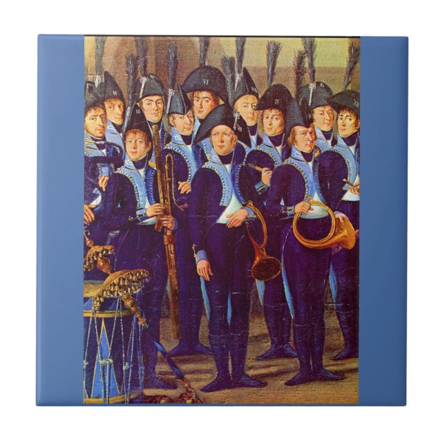 Circa 1800 europeiska militärmusiker kakelplatta (Framsidan)
