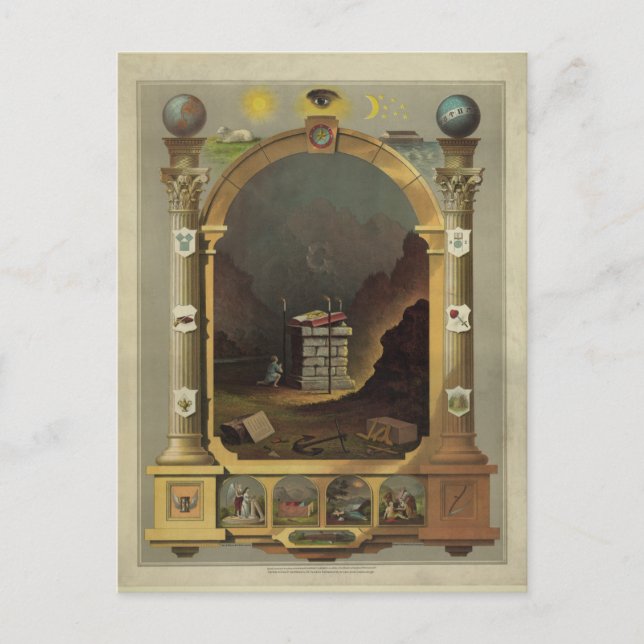 Circa 1872 Masonic Chart Lithography Print Image I Vykort (Framsida)