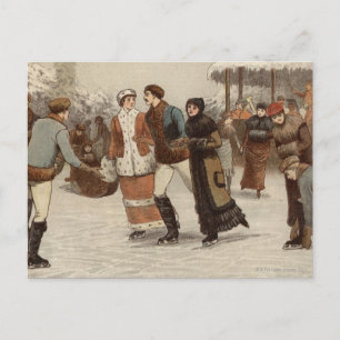 Circa 1899: Is-skater med julfritid Helg Vykort