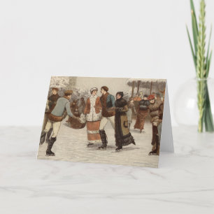 Circa 1899: Is-skater med julfritid Helgkort