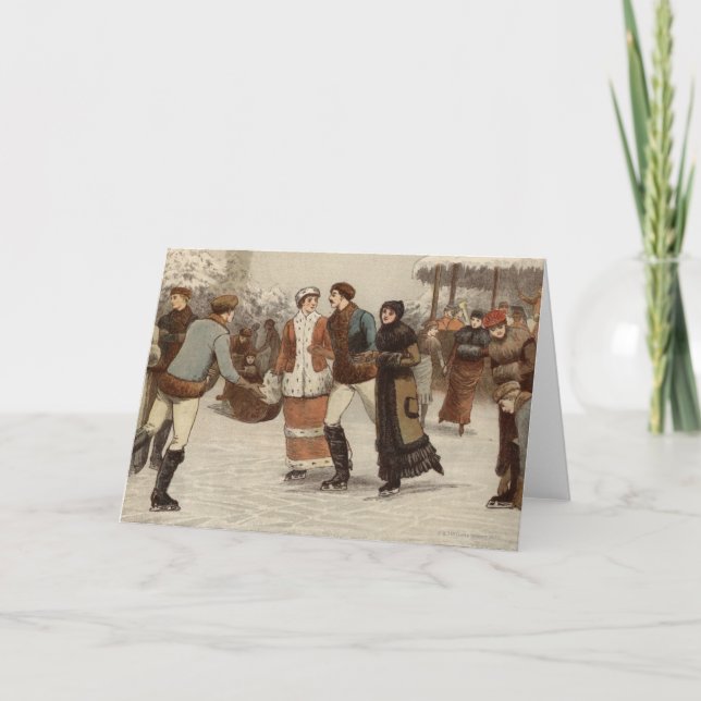 Circa 1899: Is-skater med julfritid Helgkort (Framsida)