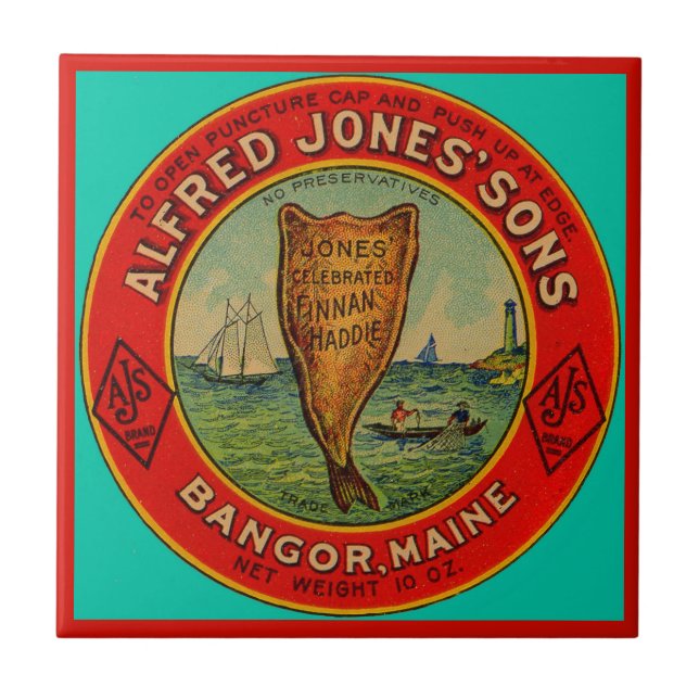 Circa 1900 Alfred Jones Sons Finnan Haddie-etikett Kakelplatta (Framsidan)
