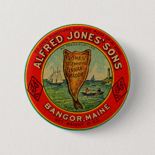 Circa 1900 Alfred Jones Sons Finnan Haddie-etikett Knapp
