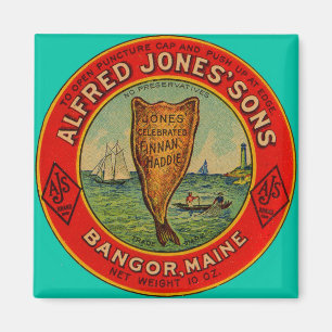 Circa 1900 Alfred Jones Sons Finnan Haddie-etikett Magnet