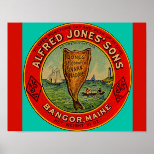 Circa 1900 Alfred Jones Sons Finnan Haddie-etikett Poster