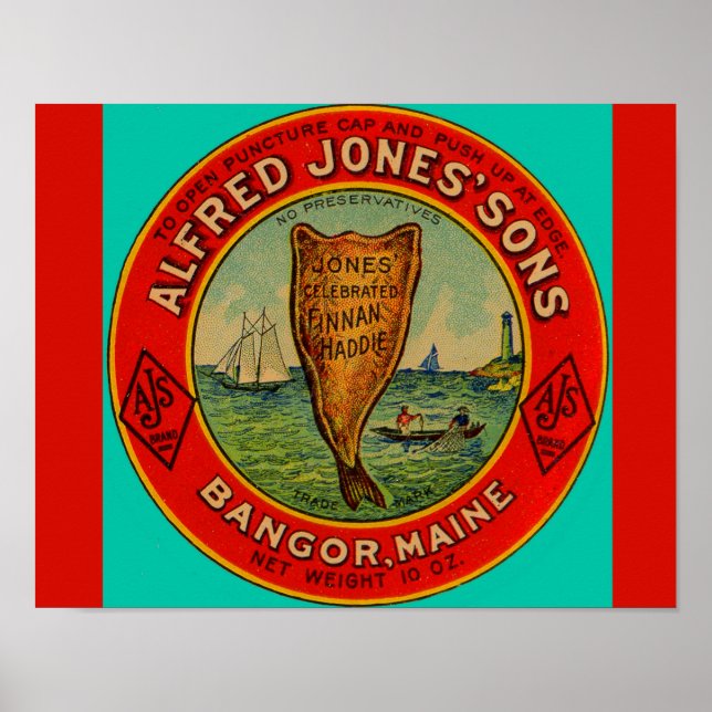 Circa 1900 Alfred Jones Sons Finnan Haddie-etikett Poster (Framsidan)