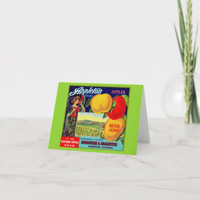 Circa 1900 Appleton Apples låda-etikett Anteckningskort (Framsida)