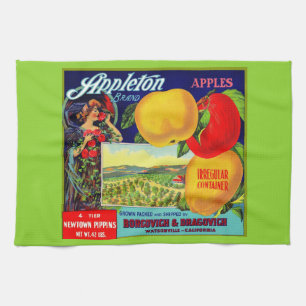 Circa 1900 Appleton Apples låda-etikettutskrift Kökshandduk