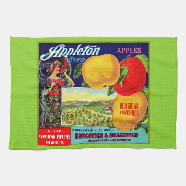 Circa 1900 Appleton Apples låda-etikettutskrift Kökshandduk (Horisontell)
