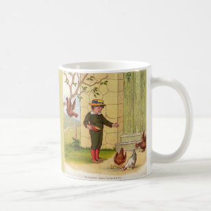 circa 1900 som matar hönorna kaffemugg