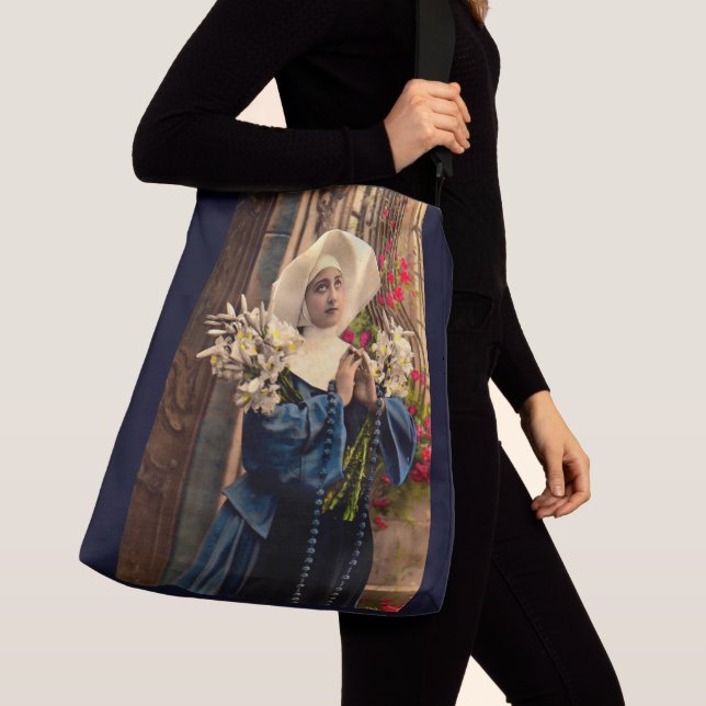 Circa 1910 blue nun axelväska (Närbild)