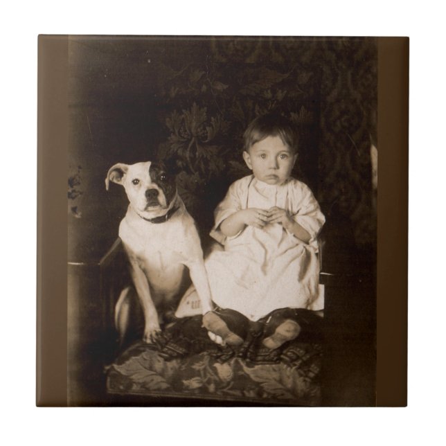 Circa 1910 pitbull och baby RPPC Kakelplatta (Framsidan)