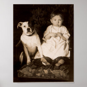 Circa 1910 pitbull och baby RPPC Poster