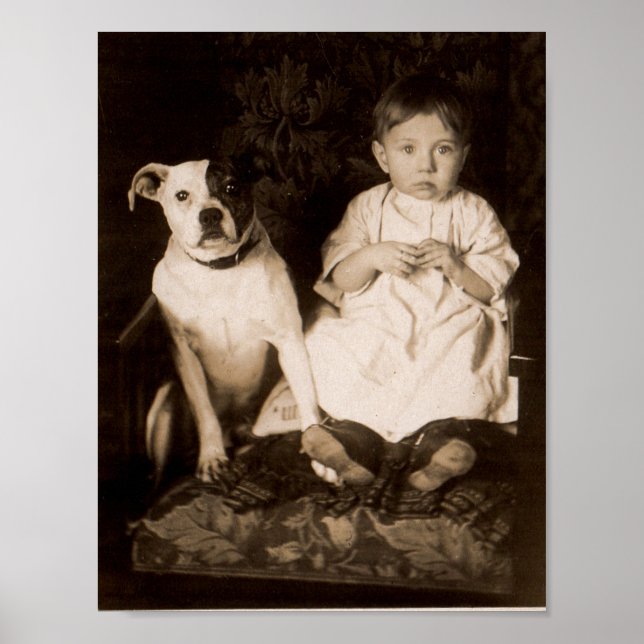 Circa 1910 pitbull och baby RPPC Poster (Framsidan)