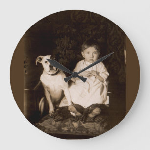Circa 1910 pitbull och baby RPPC Stor Klocka