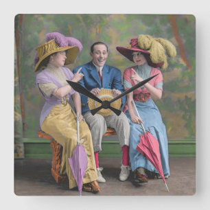 Circa 1910 vaudeville-artister skriver ut fyrkantig klocka