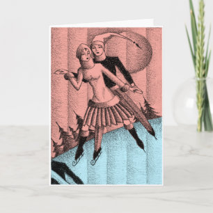Circa 1930 Art Deco Helgdag Ice Skater Teckning Helgkort