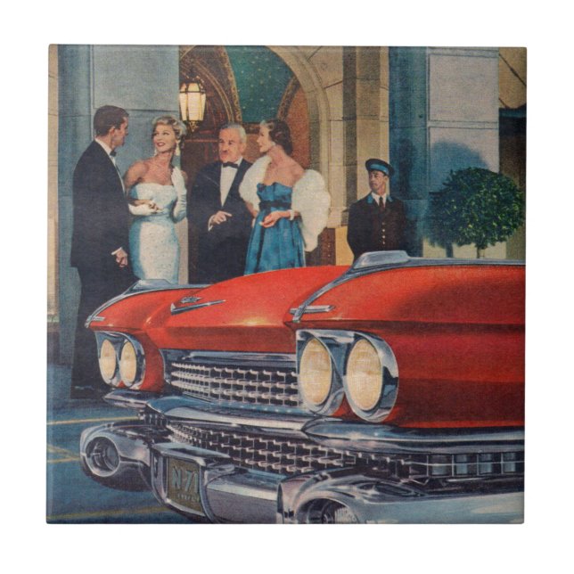 Circa 1960 röd Cadillac grille Kakelplatta (Framsidan)