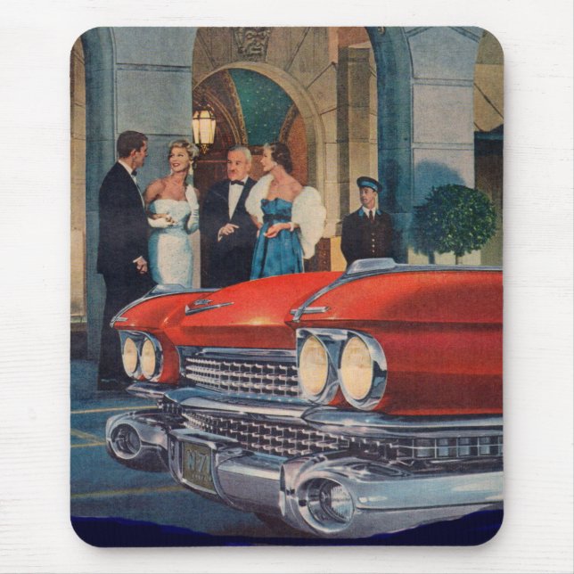 circa 1960 röda Cadillac skyddsgaller Musmatta (Framsidan)