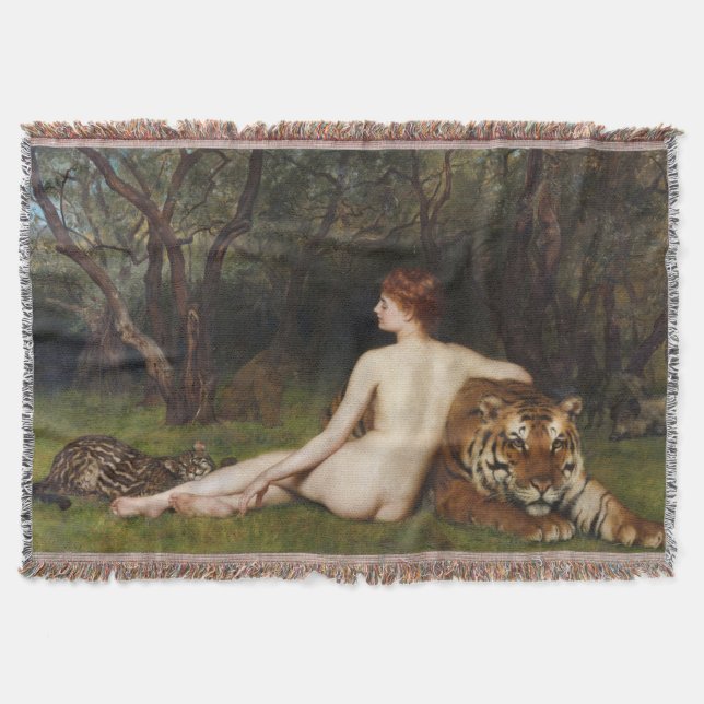 Circe (kvinna med vild tiger) (av John Collier) Filt (Framsidan)