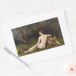 Circe (Kvinna med vild tiger) (av John Collier) Rektangulärt Klistermärke