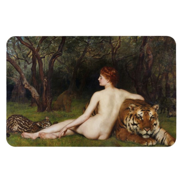 Circe (kvinna, tiger och ozelot) (av John Collier) Magnet (Horisontell)