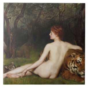 Circe (Magisk gudinna och katter) (av John Collier Kakelplatta