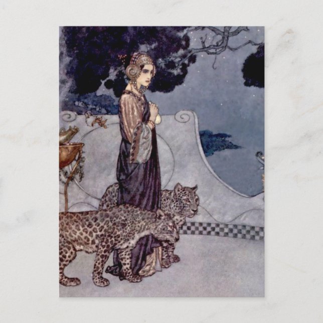 “Circe med leoparder” av Edmund Dulac Vykort (Framsida)