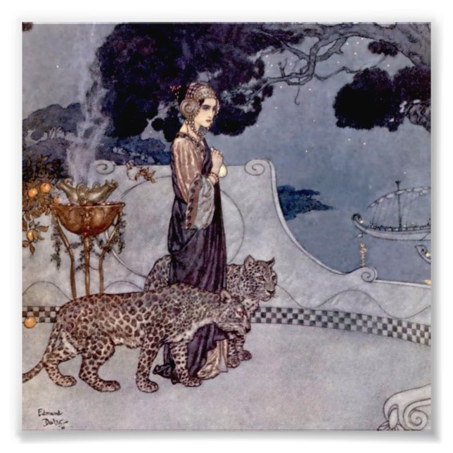 "Circe with Leopards" av Edmund Dulac Fototryck (Framsidan)