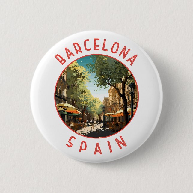 Circle Barcelona Spain La Rambla Retro Distress Ci Knapp (Framsida)