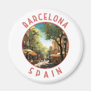 Circle Barcelona Spain La Rambla Retro Distress Ci Magnet