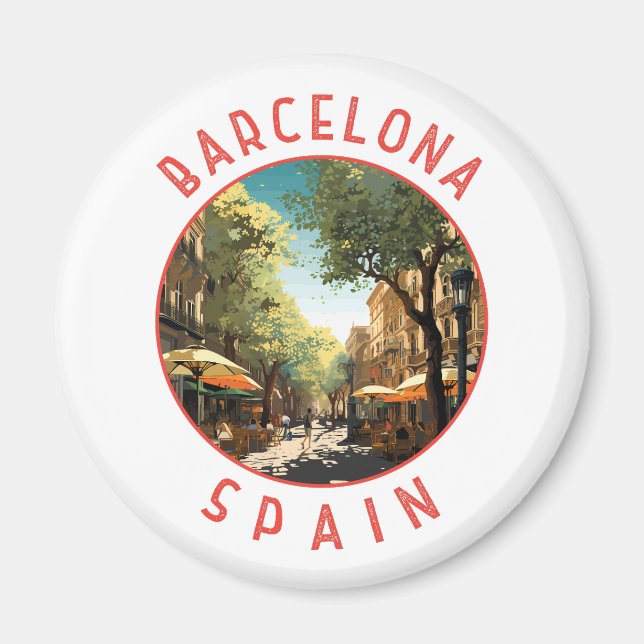 Circle Barcelona Spain La Rambla Retro Distress Ci Magnet (Framsidan)